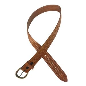 Western Bianchi B8 Basketweave Tooled Leather Belt 36 Brass Buckle Brown Cowboy
